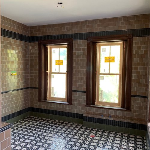 Vintage look tile in a new bathroom remodel