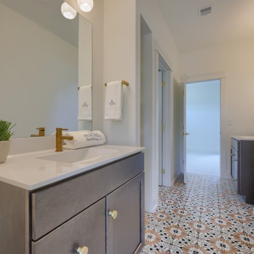 Modern bathroom design with mosaic tile floors
