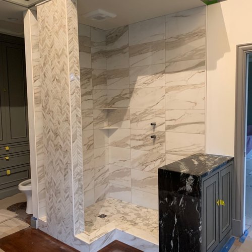 Shower with marble tile installed in Lititz, PA
