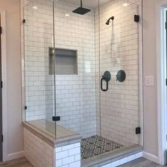 Subway tile in a modern shower