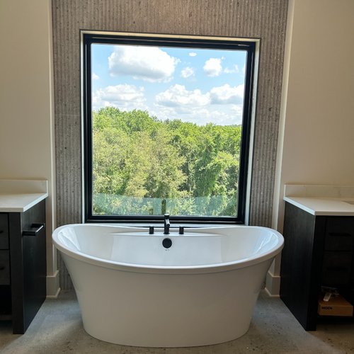 Bathroom with new tile walls and a beautiful view