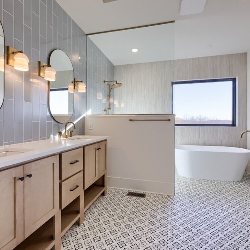 Bathroom remodel in a stylish Lititz, PA home with new patterned tile